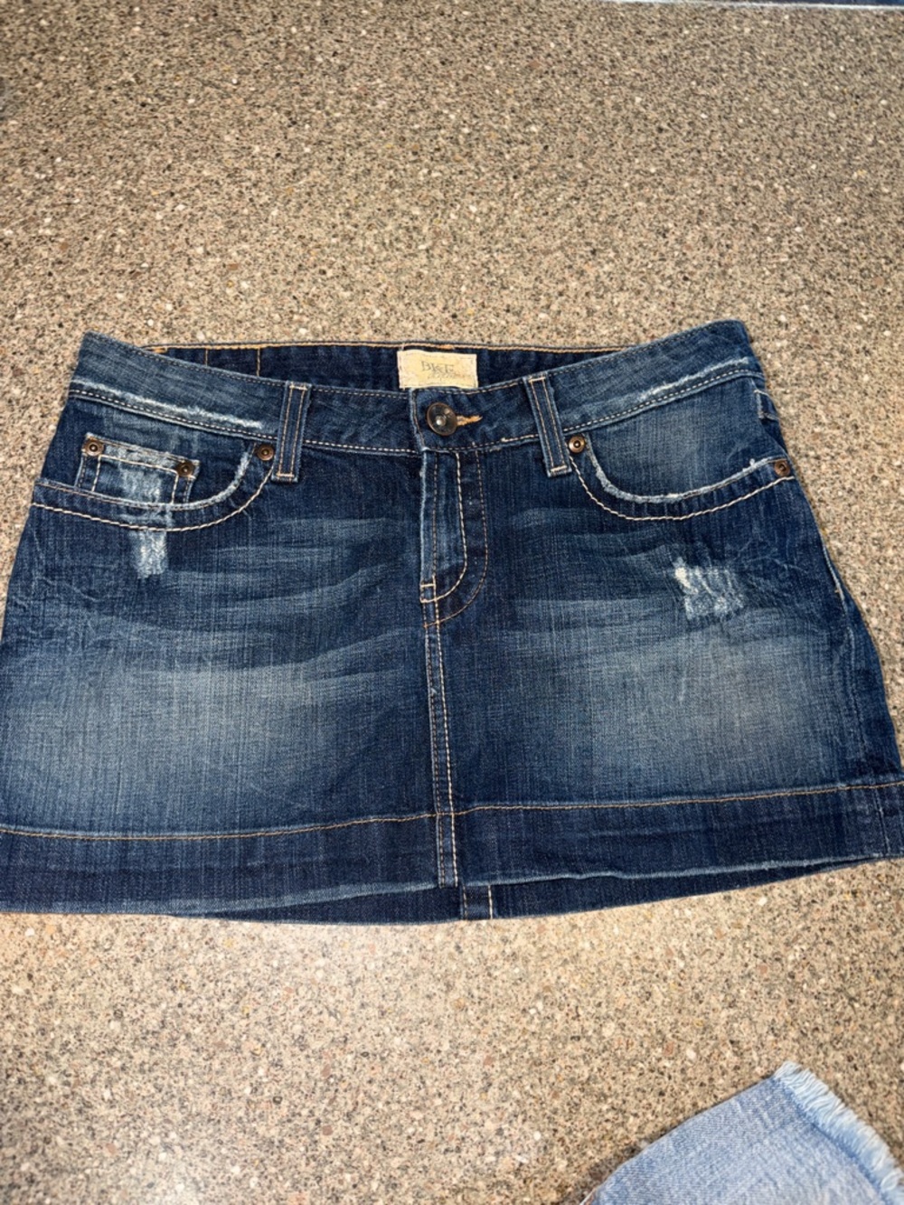 Y2k BKE Dark Blue Distressed Denim Mini Skirt